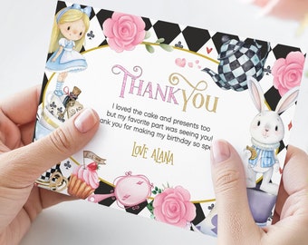 Alice in Wonderland Thank You Card: Mad Hatter Tea Party (Editable Template)