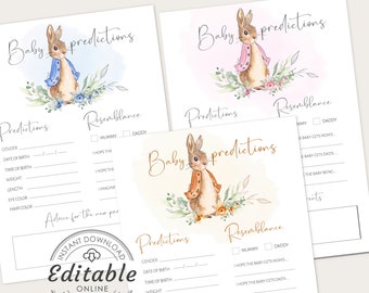 Peter Rabbit Baby Shower Game, Prediction Advice Cards (Digital Download)