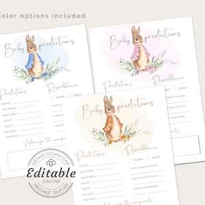 Baby Prediction and Advice Cards, Peter Rabbit Baby Shower Game, Baby Shower Predictions Game, Editable Baby Shower Game, Gender Neutral PR1