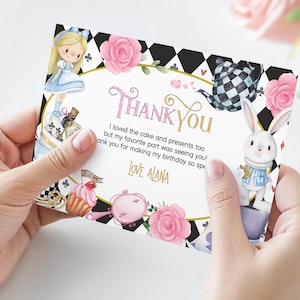 Alice in Wonderland Thank You Card Mad Hatter Tea Party Alice in Onederland Birthday High Tea Baby Shower EDITABLE TEMPLATE Download AONE1