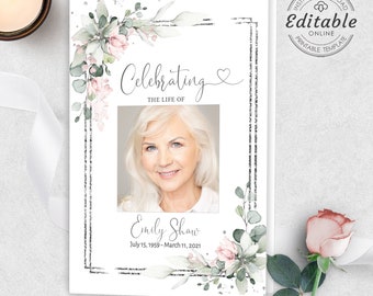 Editable Funeral Program Template Pink Funeral Memorial Obituary Printable Order Of Service Celebration Of Life INSTANT DOWNLOAD F-IZZY