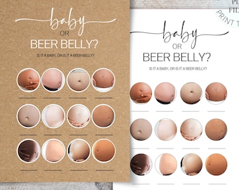 Rustic Baby Shower Game: Bump or Beer Belly - Kraft Style (Digital Download 5x7" PDF)