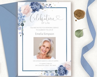 Floral Celebration of Life Invitation Template (Instant Download)