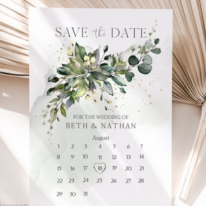 Calendar Save the Date Fully editable template Greenery Eucalyptus Printable Personalized Instant Download Wedding Save the Date Card, ALEX