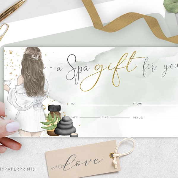 Spa Day Gift Voucher Certificate Template, DIY Gift Certificate, Editable Massage Gift Voucher, Printable Gift, Coupon Marketing Certificate