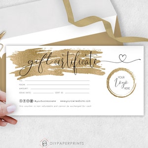 Gold Gift Certificate Template, Gift Voucher Certificate Download, Printable Voucher Editable Gift Card, Printable Marketing Certificate