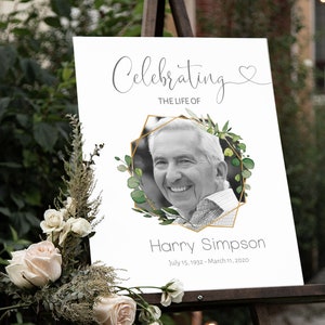 Editable Funeral Welcome Sign - Celebration of Life Decoration | Large Funeral Sign | Memorial Sign | Funeral Decor | Greenery Sign | F-AMY