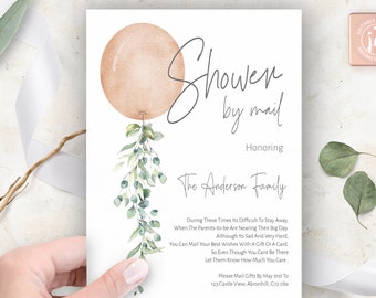 Baby Shower Invite, Shower by Mail Invitation, Digital Baby Shower Template, Editable Gender Neutral baby shower invite, Balloon, ALLY