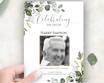Greenery Funeral Invitation Template, Memorial Service (INSTANT DOWNLOAD)