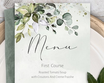 Eucalyptus Menu Card Template, Greenery Wedding (Digital Download)
