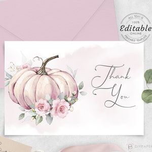 Pumpkin Fall Bedankkaart, babyshower bedankt, herfst babyshower sjabloon notities, bewerkbare afdrukbare sjabloon, direct downloaden, POMPOEN