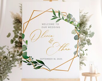 Greenery Wedding Welcome Sign Template: Boho Geometric (Digital Download)