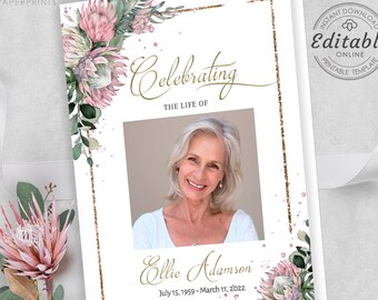 Editable Funeral Program Template, Memorial Service Template, Bohemian Memorial Program, Order Of Service, Obituary Program PROTEA