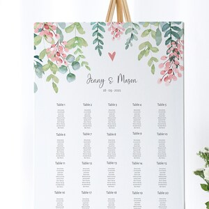 Pink Wedding Seating Chart Template, Table Plan, Printable Seating Sign, 100% Editable Text, INSTANT DOWNLOAD Watercolor Pink floral PETRA