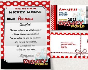 Editable Reveal Letter Vacation Trip DWorld and Dland Mickey Surprise letter Florida California Reveal Gift Surprise Tour Ticket Destination