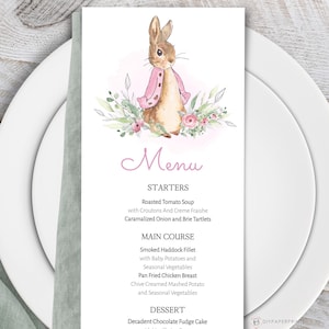 Peter Rabbit Menu Template, Menu card template, Baby Shower Menu, Birthday Menu, Printable EDITABLE Menu card PRP