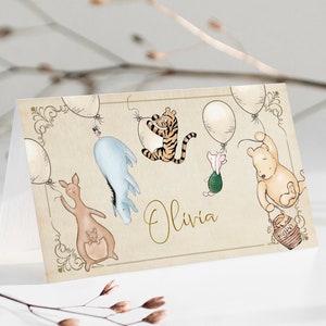 Winnie the Pooh Place Cards Editable Classic Pooh Bear Food Labels Table Name Cards Tent Cards Printed Gender Neutral Decorations WPV