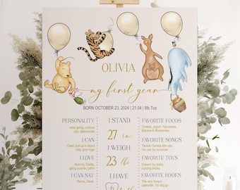 Winnie the Pooh First Birthday Milestone Poster: Classic Pooh Theme (Digital Download)