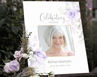Lilac Funeral Welcome Sign, Editable Purple Floral Funeral Chart, Celebration of Life Decoration, Memorial Sign, Funeral Décor, F-IZZY PPL