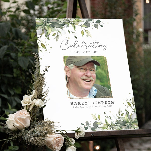 Editable Funeral Welcome Sign - Celebration of Life Decoration, Large Funeral Sign, Memorial Sign, Funeral Décor, Greenery Sign, F-ALEX