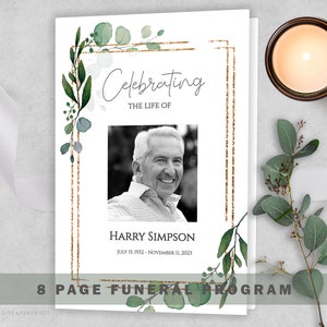 Greenery Funeral Program Template: Editable Memorial Service (Digital Download)