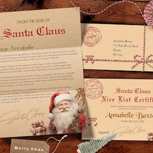 Carta editable de Papá Noel, certificado de lista de buenos, carta navideña a Papá Noel, carta vintage a Papá Noel, DESCARGA INSTANTÁNEA, paquete de cartas a Papá Noel