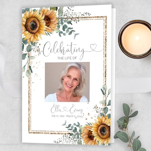 Editable Funeral Program Template Sunflowers Memorial Service Wild Flowers Memorial Program Order Of Service Obituary Program F-SUNFLOWERS