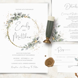 Greenery Wedding Invitation Template Suite, Boho Wedding Invitation Set, DIY Instant download, Editable, Printable wedding invite, W-ELIJAH