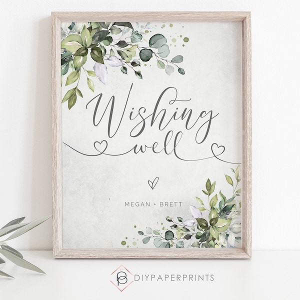 Wishing Well Sign Template, Greenery Eucalyptus Water color, Instant Download, Printable, Editable Sign, Instant Download, W-ALEX