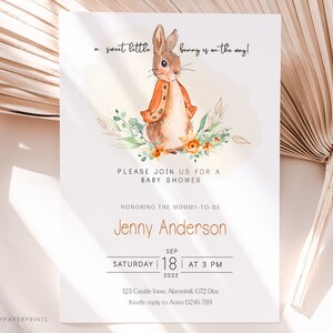 EDITABLE Peter Rabbit Baby Shower Invitation, Baby Bunny Invite, Girl or Boy Shower Party, Spring Garden, Any Gender, Instant Download PR1