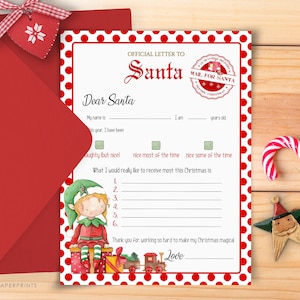 Carta a Papá Noel para imprimir, Carta infantil a Papá Noel, Carta navideña a Papá Noel, Carta imprimible en PDF a Papá Noel, Plantilla imprimible