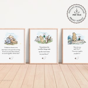Classique Winnie l’ourson Citation 12 Winnie Pooh Téléchargement instantané Bundle numérique 8 x 10 Nursery Baby Shower Anniversaire Pièce maîtresse Party-WPQC01
