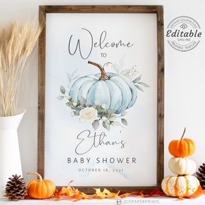 Pumpkin Baby Shower Welcome Sign, Baby Boy Baby Shower Sign, Blue Pumpkin Baby Shower, Instant Download, PUMPKIN