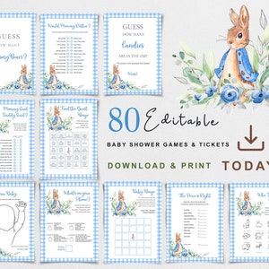 Peter Rabbit Baby Shower Games Bundle, Blue Peter Rabbit Baby Shower Games, Boy Peter Rabbit Shower Games, BSGB