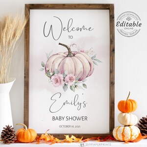 Pumpkin Baby Shower Welcome Sign, Baby Girl Baby Shower Sign, Pink Pumpkin Baby Shower, Instant Download, PUMPKIN