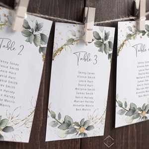 Wedding Seating Chart Card Template, Printable Seating Plan, Editable Table Plan Cards, DIY Guest list Cards, greenery and gold, W-ELIJAH