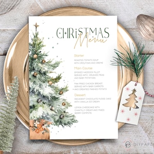 Christmas Menu Card Holiday Menu Template Printable Menu 2 Sizes Christmas Tree Printable Christmas Menu Instant Download CHRISTMAS-CTD0923