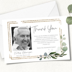 Floral Funeral Thank you Card Template, Greenery Thank you Notes, INSTANT DOWNLOAD, Editable Memorial Card, Celebration Of Life, F-DALE