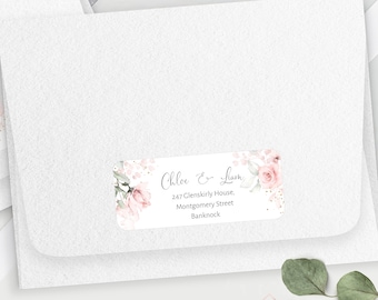 Etiquetas de dirección con flores rosas, remitente autoeditable (imprimible)
