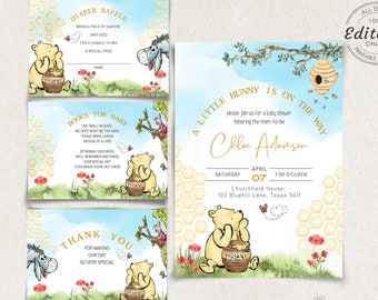 Classic Winnie the Pooh Baby Shower Invitation, Editable Printable Thank You Template, Diaper Raffle, Books For Baby, Books Request WP1