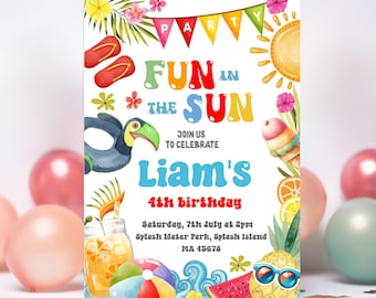 Tropical Pool Party Invitation: Fun in the Sun Birthday (Digital Download)