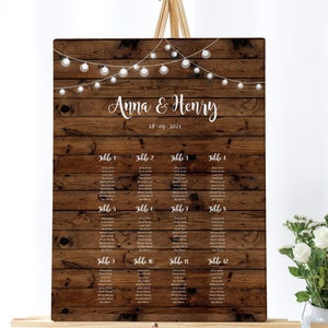 Rustieke bruiloft zitplaatsen grafiek, land bruiloft tafelplan sjabloon, bewerkbaar, afdrukbaar tafelplan, INSTANT DOWNLOAD, houten slinger, W-BETSY