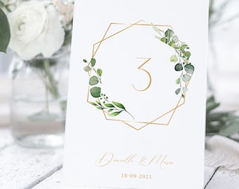 Table Number Card Template, Greenery Wedding Table Number, 100% Editable Text, Printable INSTANT DOWNLOAD, Boho, Eucalyptus Leaf,  W-AMY