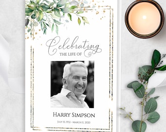 Editable Funeral Program Template, Funeral Memorial, Greenery Order Of Service, Celebration Of Life Program, INSTANT DOWNLOAD, F-ALEX