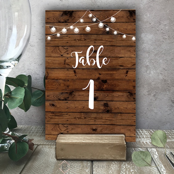 Table Number Card Template, Rustic Wood Theme Table Number, Wedding Table Number/Name Card, 100% Editable Txt, INSTANT DOWNLOAD, W-BETSY