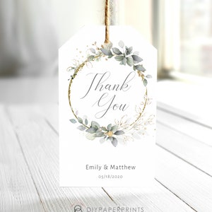 Custom Thank You Tag, Bohemian Thank You Wedding Favor Tag, Editable Favor Tag, Watercolor Greenery, Instant Download, W-ELIJAH