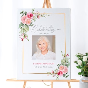 Editable Funeral Sign, Pink Roses Memorial Sign, Celebration of Life Welcome, Editable Funeral Welcome Sign, Funeral Sign, F-MILLIE