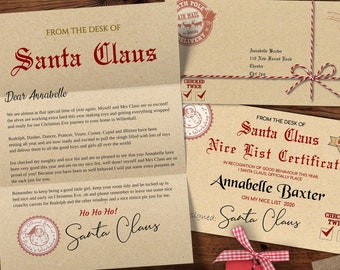 Carta de Papá Noel, Certificado de Lista Bonita, Carta de Papá Noel de Navidad, Carta de Papá Noel editable, DESCARGA INSTANTE, Plantilla imprimible SANTA