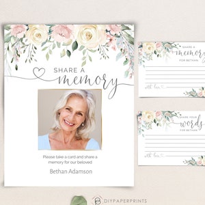Funeral Share a Memory Card Template, Pink Funeral Memorial , Printable, Editable Funeral, Words of Comfort, INSTANT DOWNLOAD, F-YASMIN