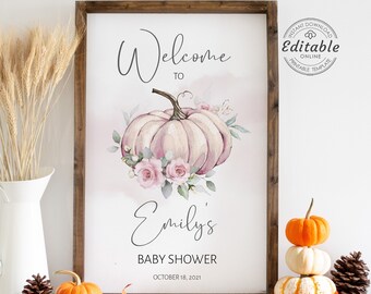 Pumpkin Baby Shower Welcome Sign, Baby Girl Baby Shower Sign, Pink Pumpkin Baby Shower, Instant Download, PUMPKIN